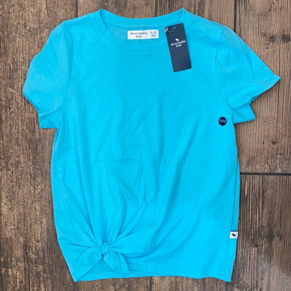 NWT ABERCROMBIE KIDS TURQUOISE SIDE TIE BASIC TEE SIZE 11/12